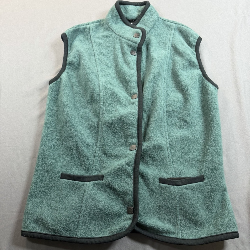 Helly Hansen Vintage Size Small Full Button Green Fleece Vest Jacket Polyester